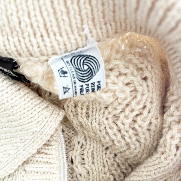 Gaeltarra Yellow Cream New Wool Irish Fisherman Sweater Zip Up Cardigan L - Picture 4 of 11